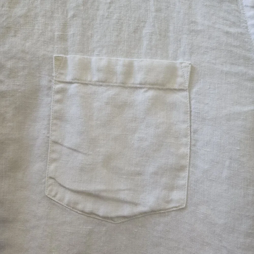 J. Crew Men XL Irish Linen Button Up Short Sleeve Pocket Top Shirt Coastal Beach
